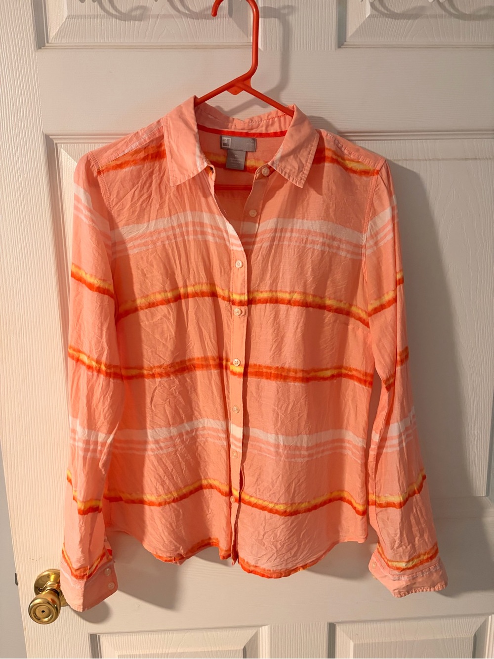 jcpenney Coral/Orange and White Striped Button-Down Shirt